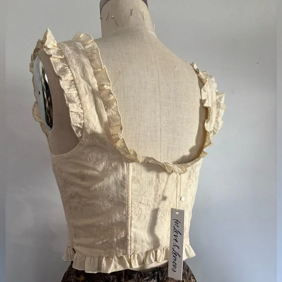 For Love & Lemons Gigi Floral Embroidered Sweetheart Ruffled Coset Crop Top - Picture 5 of 6